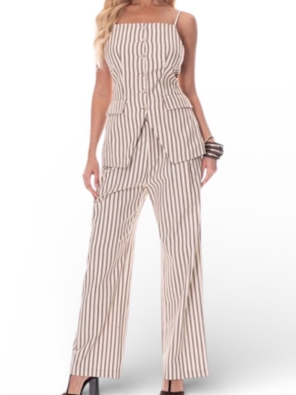 GALITA 🔥 2 Pc Flattering Stripes Stunning Tie Back Pant Suit Boutique NWT Sz Med